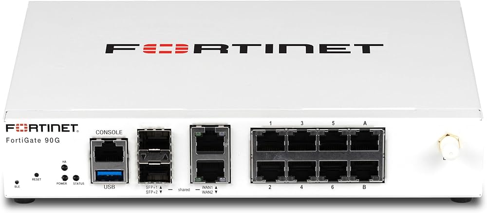 Fortinet FortiGate 90G firewall device with multiple ports for network security and threat protection