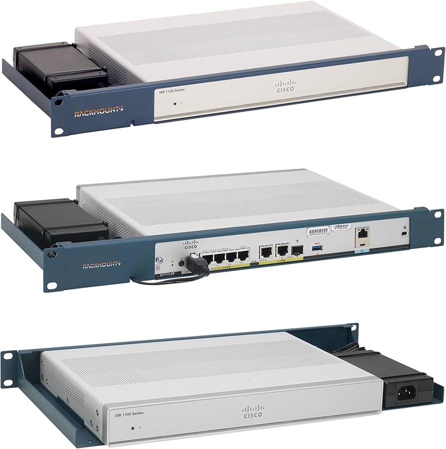 Cisco ISR 1100 series router mounted in rack for branch office connectivity and networking