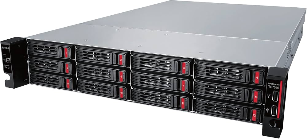 Rackmount NAS storage server with multiple hard drive bays for enterprise data storage solutions