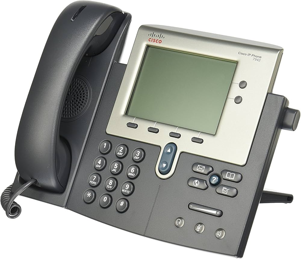 Cisco IP Phone 7942 with display screen and keypad for enterprise voice communication