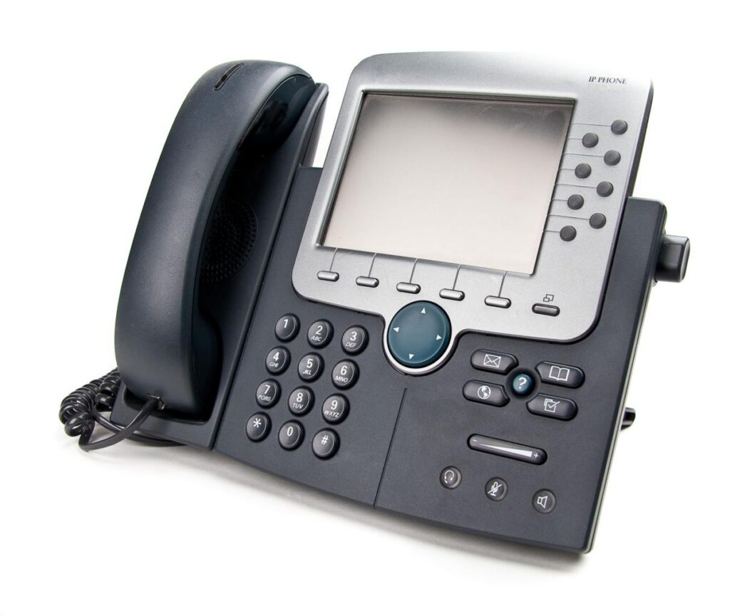 Business IP phone with keypad and display used for office communication systems